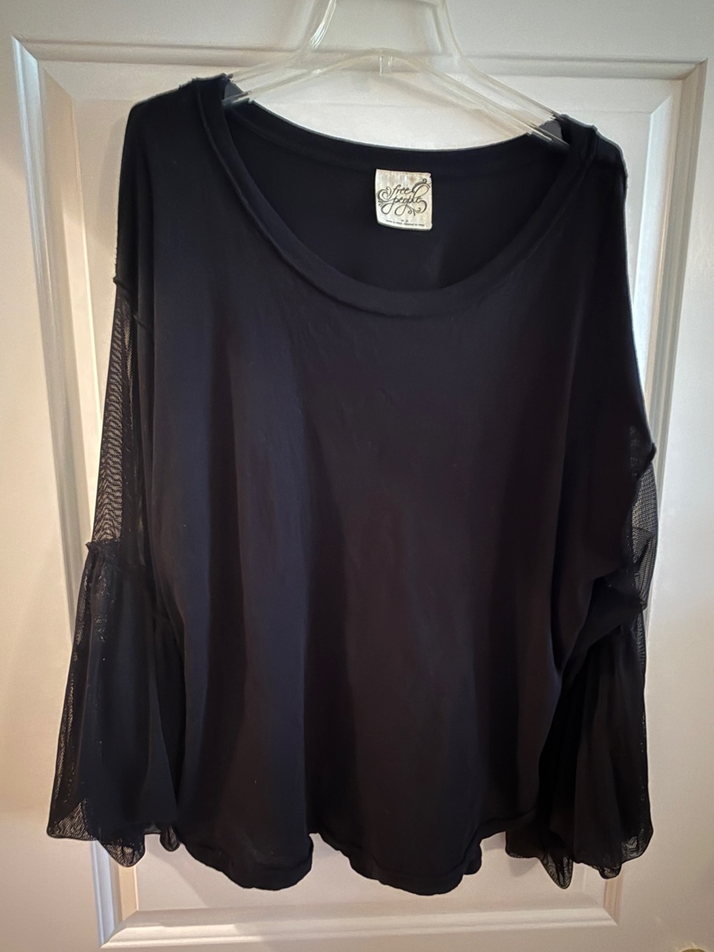 Free People Black Long-Sleeve Top with Sheer Bell Sleeves